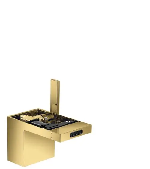 AXOR Bidetmischer in Polished Gold Optic, mit Einhebelbedienung und Push-Open Ablaufgarnitur, modern gestaltet ohne Platte.